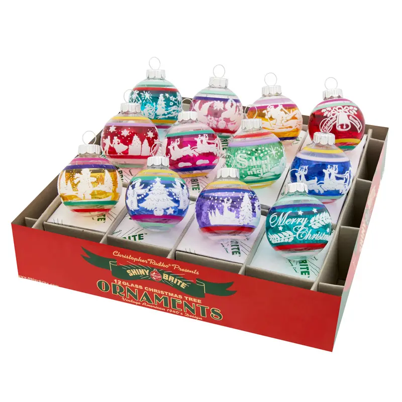 12-Piece 1.75-Inch Flocked Round Ornaments – Vivid Vintage Collection 1