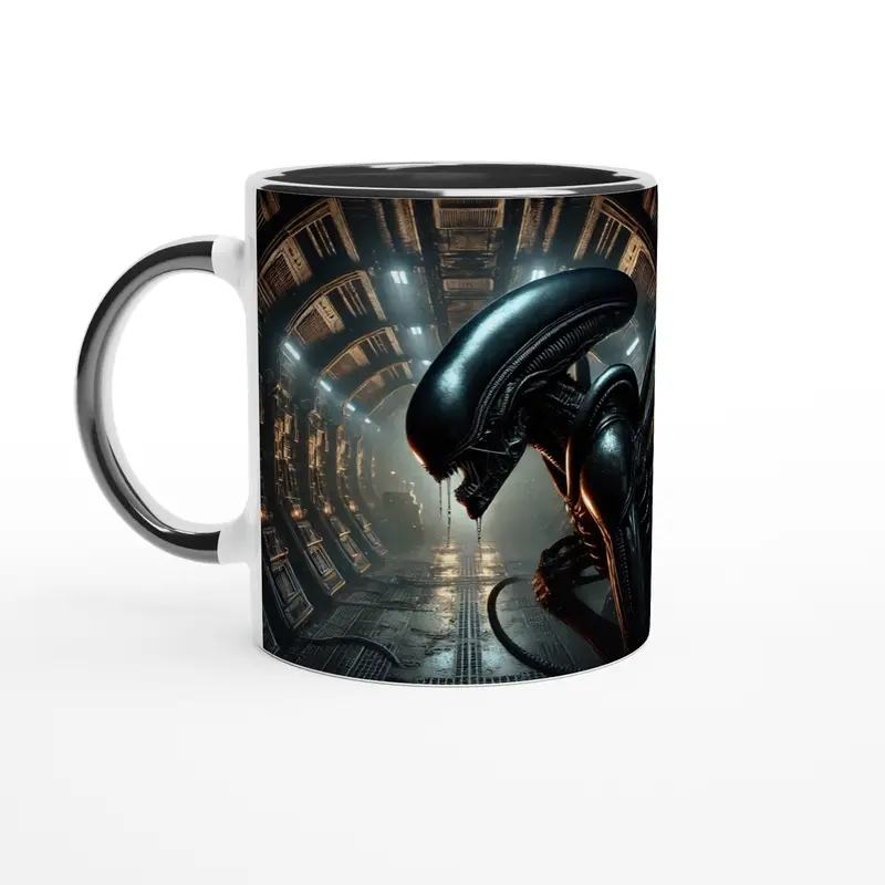Alien Art Ceramic Mug – 330Ml, White Exterior With Colored Interior 1