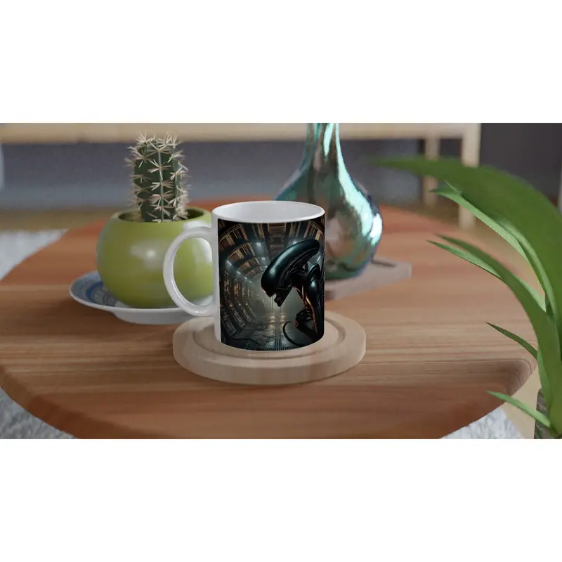 Alien Film Ceramic Mug – 330Ml, Minimalist White Design 1