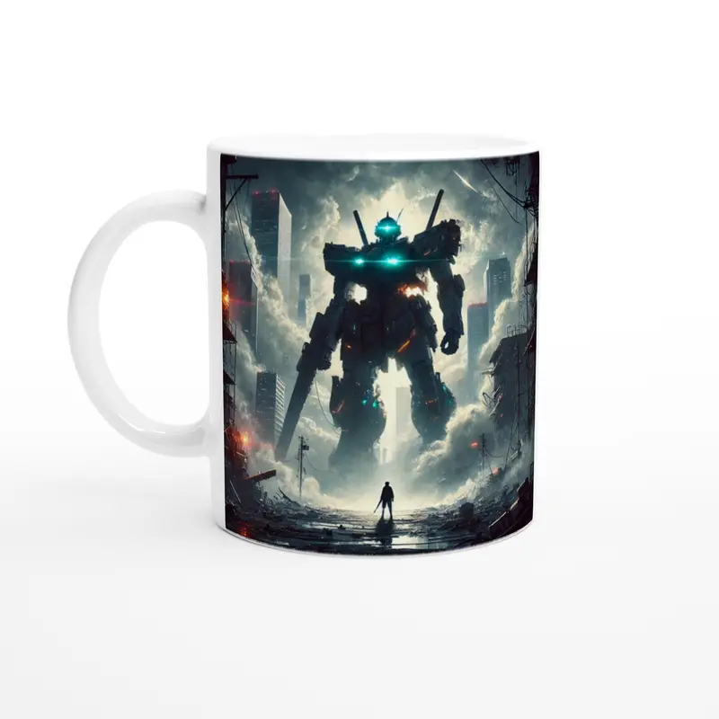 Anime Mecha Ceramic Mug – 330Ml White Cup With Bold Sci-Fi Art 1