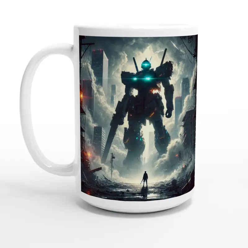 Anime Mecha Ceramic Mug – 440Ml White Coffee Cup Featuring Mecha Illustration 1