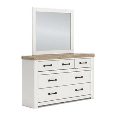 Benchcraft Savonport 7-Drawer Dresser With Matching Wall Mirror – Rustic Chic Bedroom Set 1