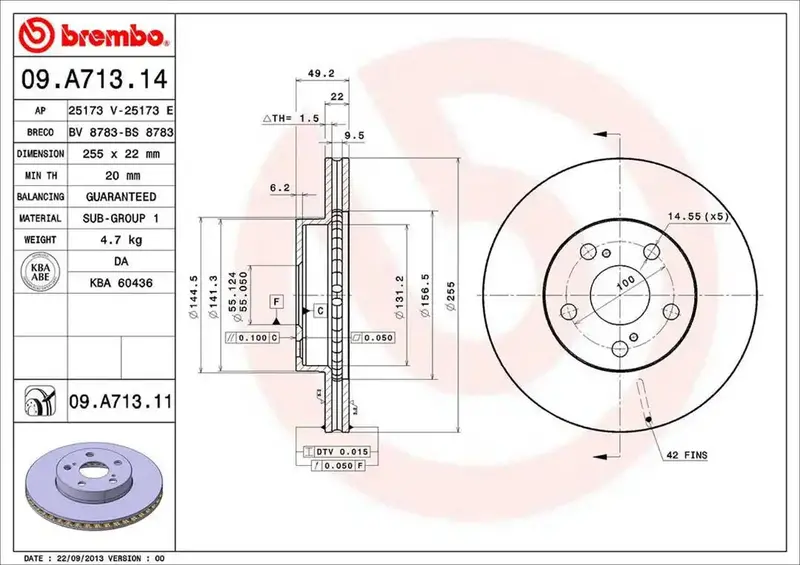 Brembo Premium Disc Brake Rotor – Part Number 09A71311C02 1