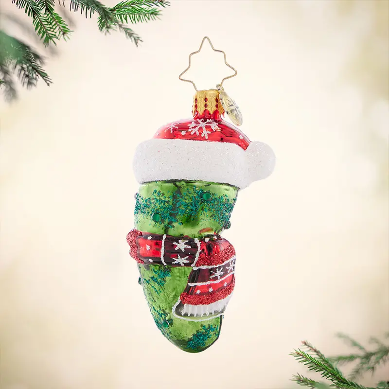 'Chilly Christmas Pickle' Whimsical Gem-Encrusted Ornament 1
