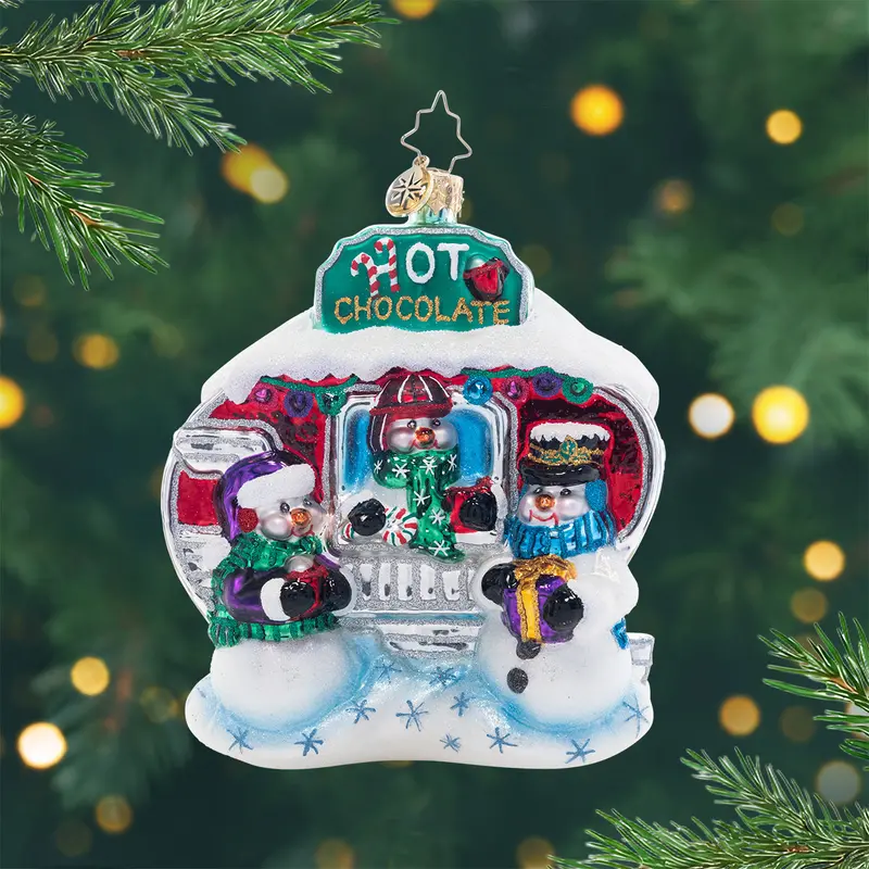 'Cocoa In The Snow' Cozy Winter Scene Ornament 1