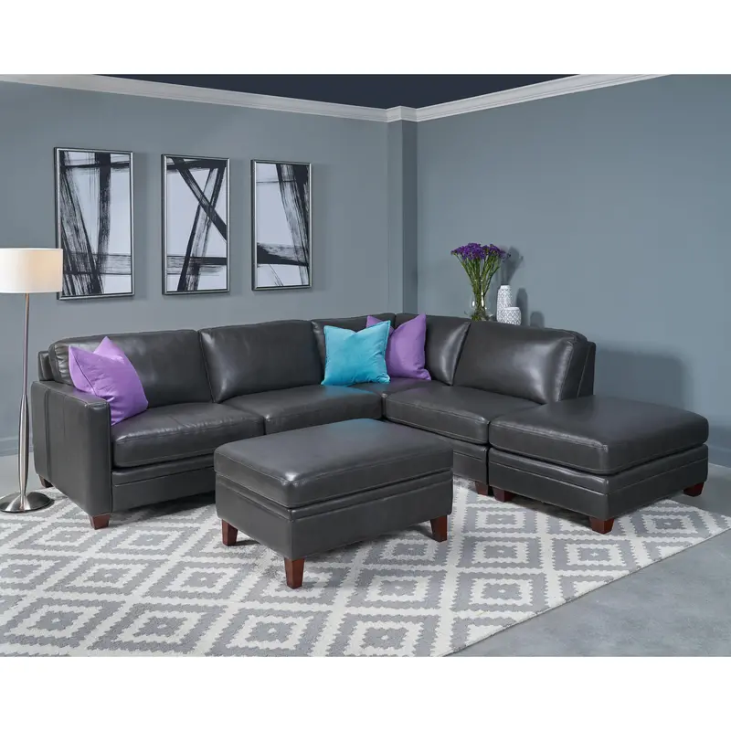 Como Leather Ottoman In Birmingham Quartz – Model 6937-00B-2370 1