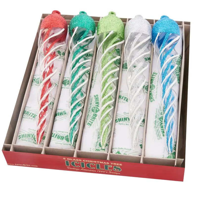 Holiday Splendor Series: 5 Elegant 8.5" Glass Icicle Ornaments 1