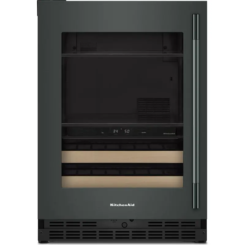 Kitchenaid 24-Inch Beverage Cooler – Glass Front, Wood-Front Shelving, Jet Black Stainless (Kubl524Sjp) 1