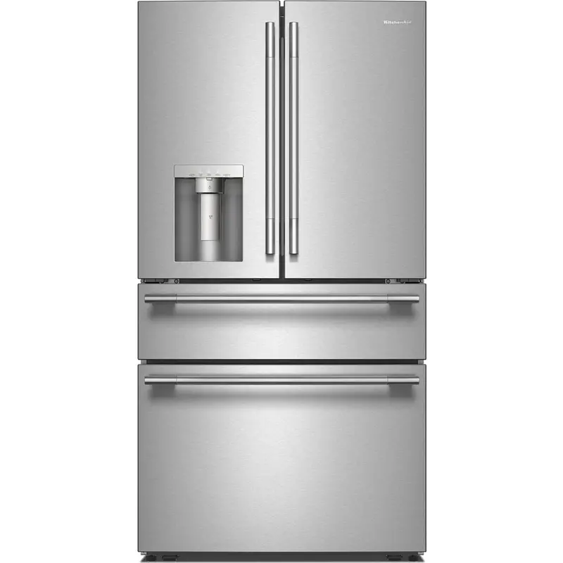 Kitchenaid 36-Inch Freestanding French 4-Door Fridge – 29.5 Cu. Ft. With Dispenser (Krmf436Sps) 1
