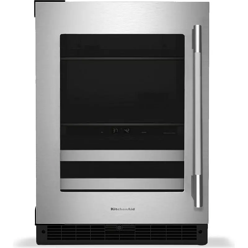 Kitchenaid 4.8 Cu. Ft. Glass-Door Beverage Unit With Natural Wood Shelving – Kubl524Ssb 1