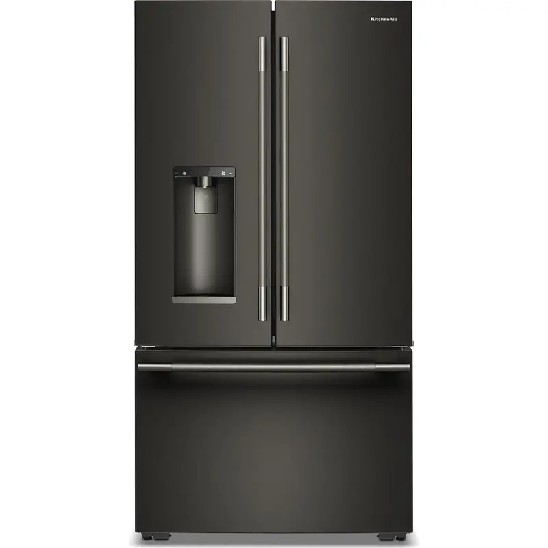 Kitchenaid Counter-Depth French-Door Refrigerator (23.1 Cu. Ft.) With External Ice & Water – Black Stainless Krfc536Sbe 1
