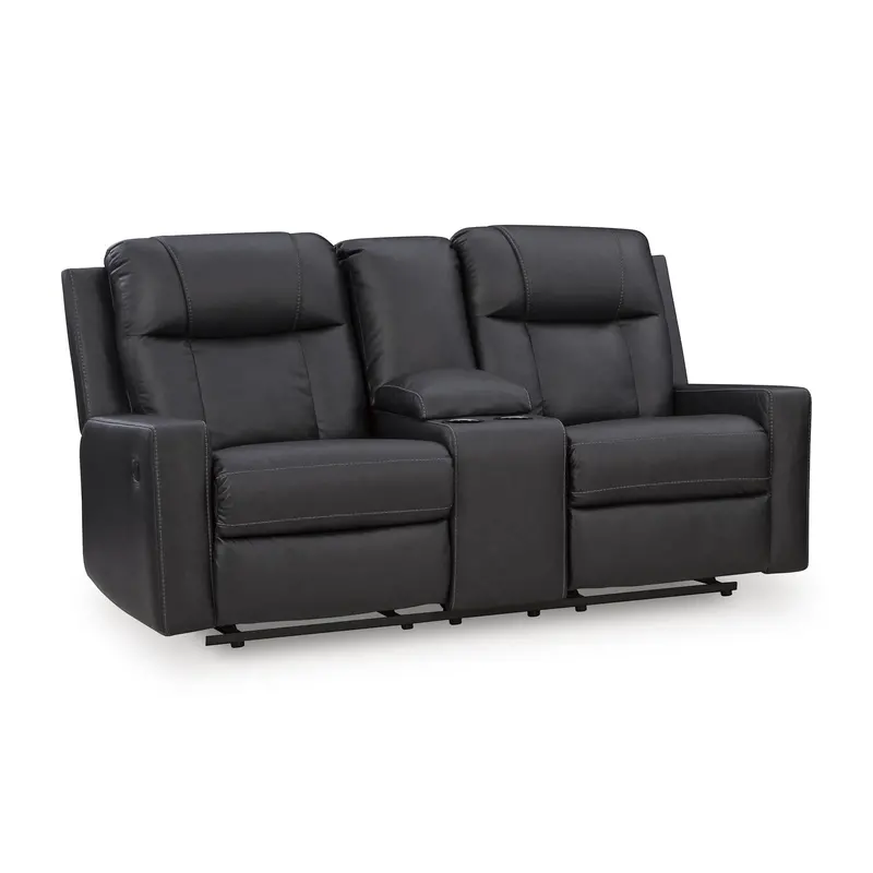 Mackmenville Reclining Leather-Look Loveseat With Console – Benchcraft Model 7471394 1