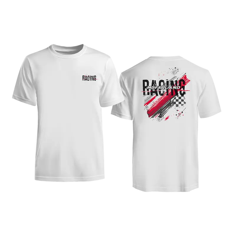 Mcfarland Racing Tire Tracks Tee – White Or Black 1