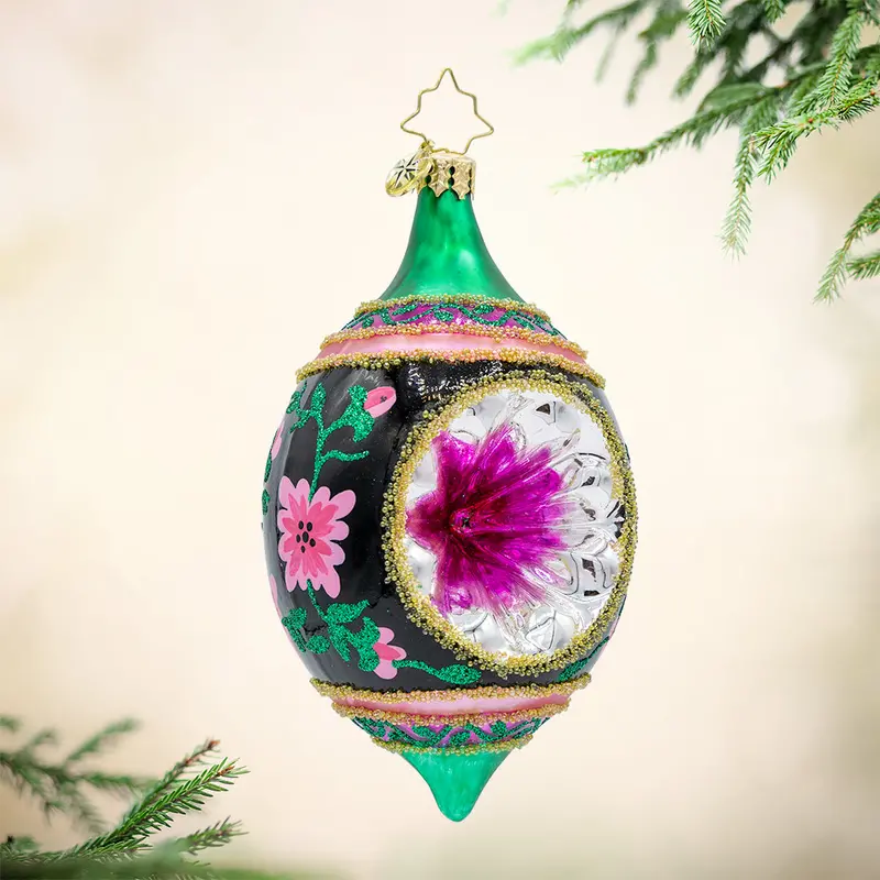 Midnight Blossom Drop Ornament – Elegant Floral Holiday Design 1