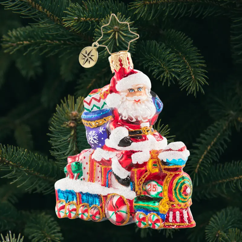 Santa On The Tracks Gem Ornament 1
