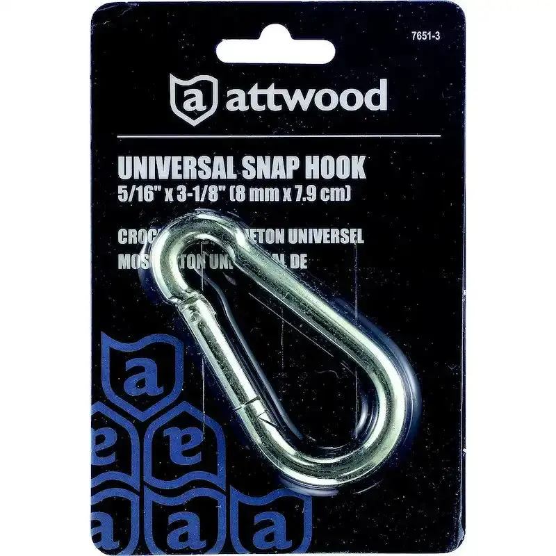 Attwood 7651-3 Spring-Loaded Carabiner Hook – 5/16" Oval Ring, 3.3" Safety-Certified Load Capacity 1