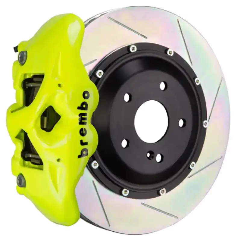 Brembo Gt Rear Brake Kit For 2015–2018 Bmw M3 – 4-Piston Calipers, 380X28Mm Two-Piece Slotted Rotors, Fluorescent Yellow Finish 1